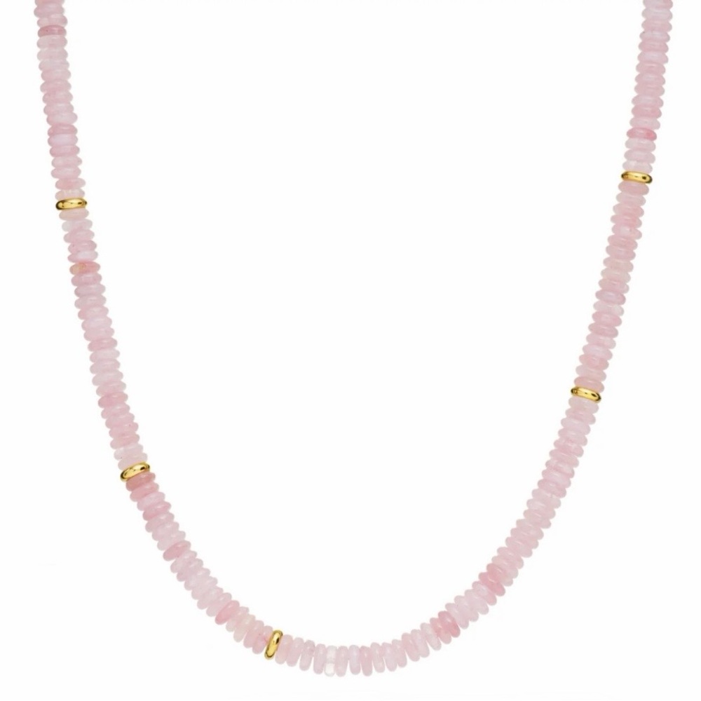 Rose Quartz Beaded Necklace with Gold Accent Spacers